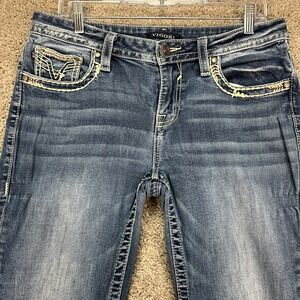 Vigoss Women's Blue Denim Jeans 34x30 Bootcut Heritage Fit Stretch Casual EUC